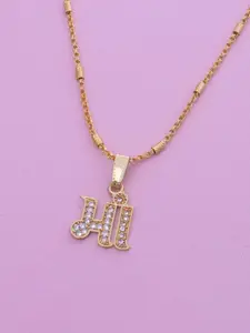 Ramdev Art Fashion Jwellery Gold-Plated Stone Studded Maa Pendant With Chain