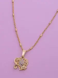 Ramdev Art Fashion Jwellery Gold-Plated Stone Studded Floral Pendant With Chain