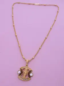 Ramdev Art Fashion Jwellery Gold-Plated Stone Studded Contemporary Pendant With Chain