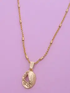 Ramdev Art Fashion Jwellery Gold-Plated Floral & Leaf Pendant With Chain