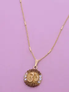 Ramdev Art Fashion Jwellery Gold-Plated Stone Studded Om Shaped Pendant With Chain