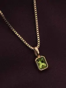 PALMONAS Stainless Steel Graceful Green Tourmaline Stone Pendant For Womens