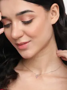 VANBELLE 925 Sterling Silver Rhodium-Plated CZ Heart Shaped Pendant with Chain