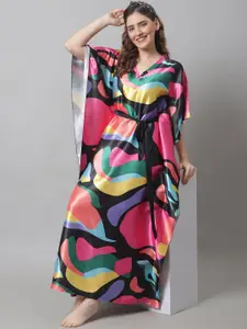 Claura Women Abstract Printed Maxi Nightdress