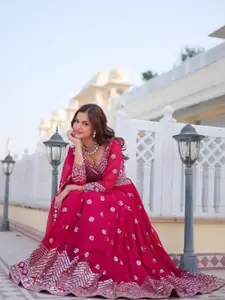 KALINI Embroidered Sequinned Georgette Ready to Wear Lehenga & Blouse With Dupatta