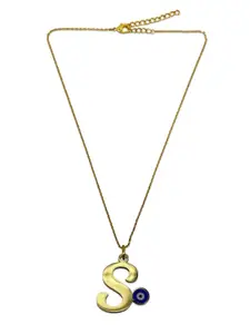 Digital Dress Room Gold-Plated Letter 'S' Evil Eye Pendant With Chain