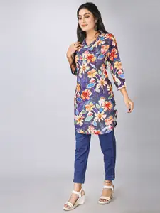 Krimmple Floral Printed Shirt Collar Kurti