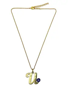 Digital Dress Room Gold-Plated Letter 'U' Evil Eye Pendant With Chain