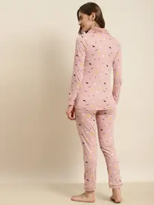 Sweet Dreams Women Printed Pure Cotton Shirt Collar Night suit