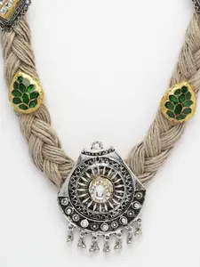 Moedbuille Silver-Plated Meenakari Work Antique Design Oxidised Bohemian Jute Necklace