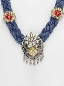 Moedbuille Silver-Plated Kundan Stone Studded Antique Oxidised Bohemian Jute Necklace