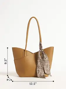 Chumbak Sand Tote With Shoulder Strap & Scarf | Tan