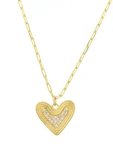 Voylla Gold-Plated Heart Shaped Valentine's Day Radiant CZ Studded Pendant With Chain