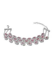 Voylla Royal Romance Blossom Rhodium-Plated American Diamond Studded Link Bracelet