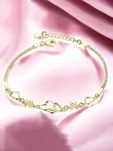 Nilu's Collection Gold-Plated Cubic Zirconia Studded Heart Duo Shaped Link Bracelet