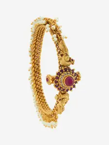 Kushal's Fashion Jewellery Gold-Plated Ruby-Studded Antique Bangle