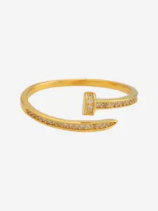 Kushal's Fashion Jewellery 92.5 Pure Silver Gold-Plated CZ Studded Adjustable Finger Ring