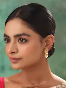 Yellow Chimes Gold-Plated Peacock Shaped Pearls Beaded Drop Earrings