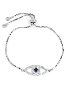 Peora Silver Plated Cubic Zirconia Studded Evil Eye Adjustable Wraparound Bracelet