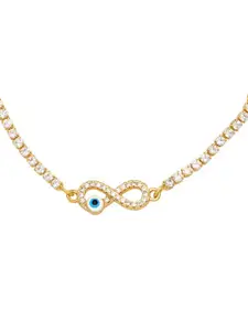 Peora Gold Plated Cubic Zirconia Studded Fancy Evil Eye Adjustable Wraparound Bracelet