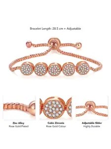 Peora Rose Gold-Plated Cubic Zirconia Studded Adjustable Charm Bracelet