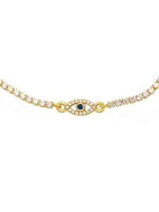 Peora Gold-Plated Cubic Zirconia Studded Evil Eye Adjustable Wraparound Bracelet