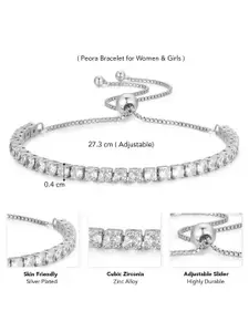 Peora Silver-Plated Cubic Zirconia Studded Adjustable Wraparound Bracelet