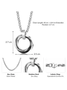 Peora Men Silver-Plated Stainless Steel Fancy Ring Style Circular Pendant with Chain