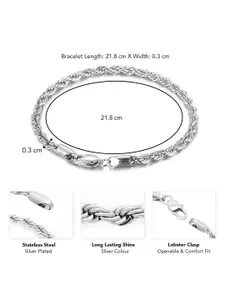 Peora Men Silver-Plated Stainless Steel Openable Link Bracelet