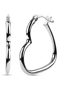 LeCalla 925 Sterling Silver-Plated Heart Shaped Hoops