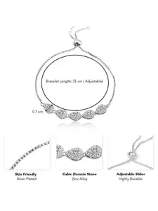 Peora Silver-Plated Cubic Zirconia Studded Adjustable Wraparound Bracelet