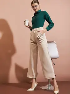 DressBerry Women Slim Fit Spread Collar Solid Casual Shirt