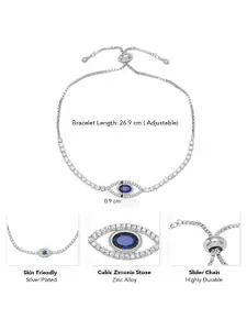 Peora Silver-Plated Cubic Zirconia Studded Evil Eye Adjustable Wraparound Bracelet