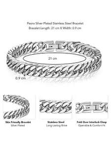 Peora Men Silver-Plated Stainless Steel Skin Friendly Openable Link Bracelet