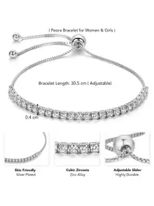 Peora Silver-Plated Cubic Zirconia Studded Adjustable Wraparound Bracelet