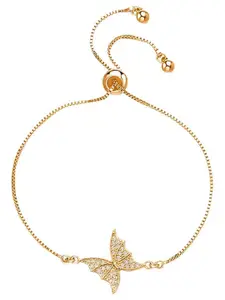 Peora Gold-Plated Cubic Zirconia Studded Butterfly Shaped Wraparound Bracelet