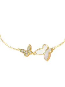 Peora Gold-Plated Cubic Zirconia Studded Butterfly Style Adjustable Wraparound Bracelet