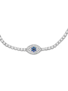 Peora Silver-Plated Cubic Zirconia Studded Evil Eye Adjustable Wraparound Bracelet