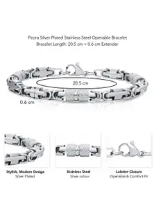 Peora Men Silver-Plated Stainless Steel Openable Link Bracelet