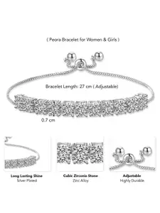 Peora Silver Plated Cubic Zirconia Studded Adjustable Link Bracelet