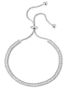 Peora Silver Plated Baguette Crystals Stone Studded Adjustable Wraparound Bracelet