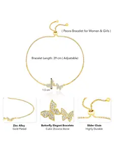 Peora Gold-Plated Cubic Zirconia Studded Butterfly Shaped Wraparound Bracelet