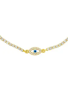 Peora Gold-Plated Cubic Zirconia Studded Evil Eye Adjustable Wraparound Bracelet