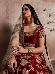 ODETTE Embroidered Sequinned Semi-Stitched Lehenga & Unstitched Blouse With Dupatta