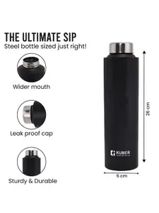 Kuber Industries Black Stainless Steel Leakproof Water Bottle 1L