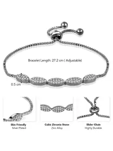 Peora Silver-Plated Cubic Zirconia Studded Adjustable Wraparound Bracelet