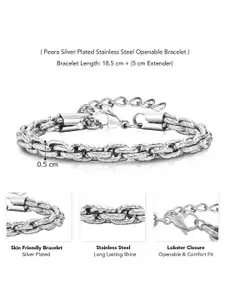 Peora Men Silver-Plated Stainless Steel Openable Fancy Link Bracelet