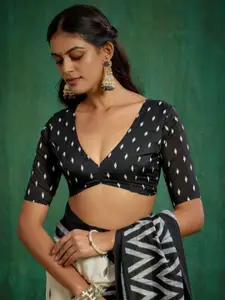 Sangria Off White Mysore Art Silk Chevron Print Ready to Wear Saree