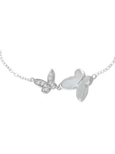 Peora Silver-Plated Cubic Zirconia Studded Butterfly Style Adjustable Wraparound Bracelet