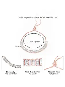 Peora Rose Gold Plated Baguette Crystals Stone Studded Adjustable Wraparound Bracelet
